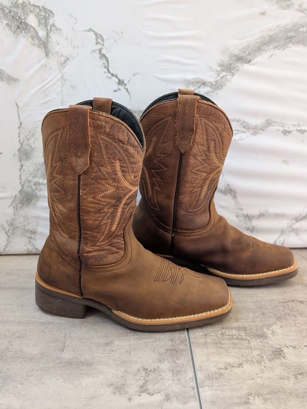 Vintage J.B. Dillon Kids Youth Brown Leather Cowboy Boots Size 4 Y